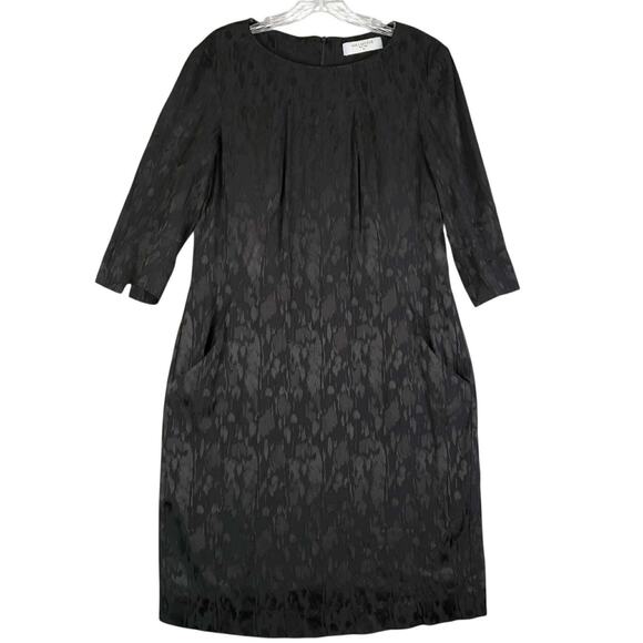 MM LaFleur Black Dress Estuko Satin Jacquard Size 12 Sheath 3/4 Sleeves - Picture 5 of 12